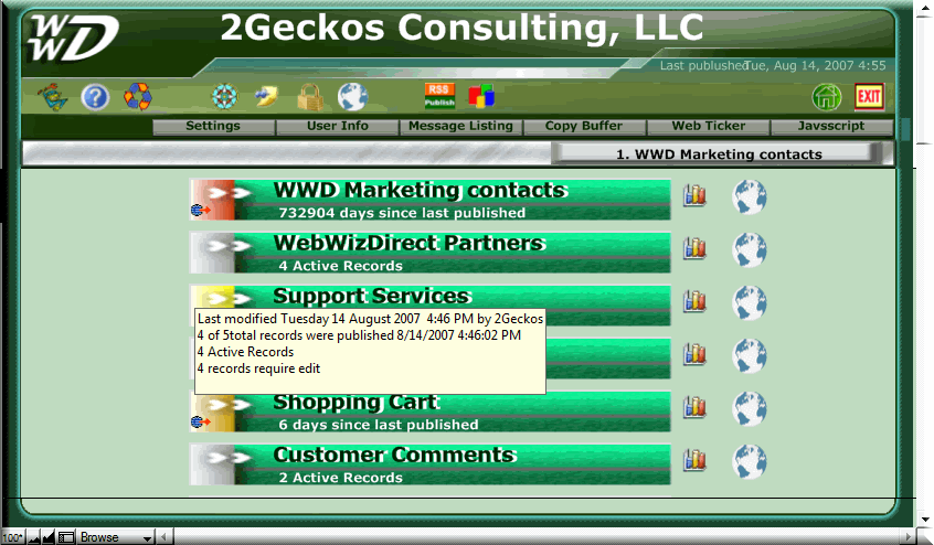 WebWizDirect opening screen